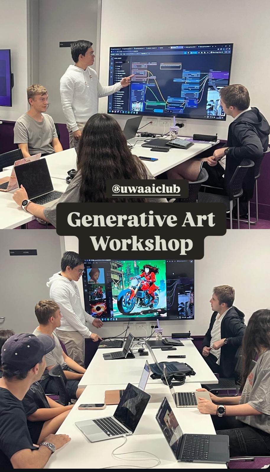 Students working through image generation in ComfyUI at the workshop